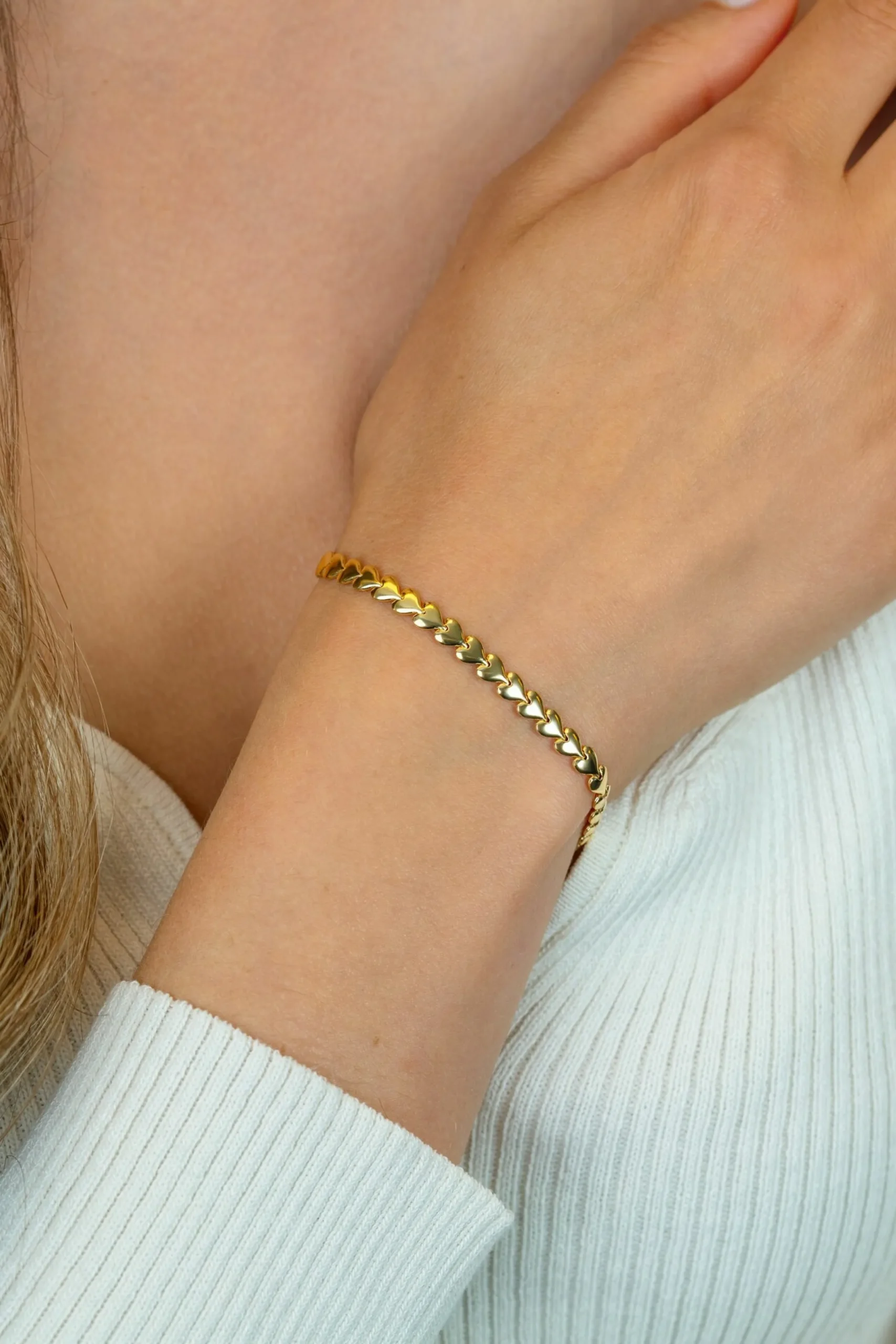 Hot Zinzi zilveren armband geel verguld hartjes 4,5mm breed ZIA1798G