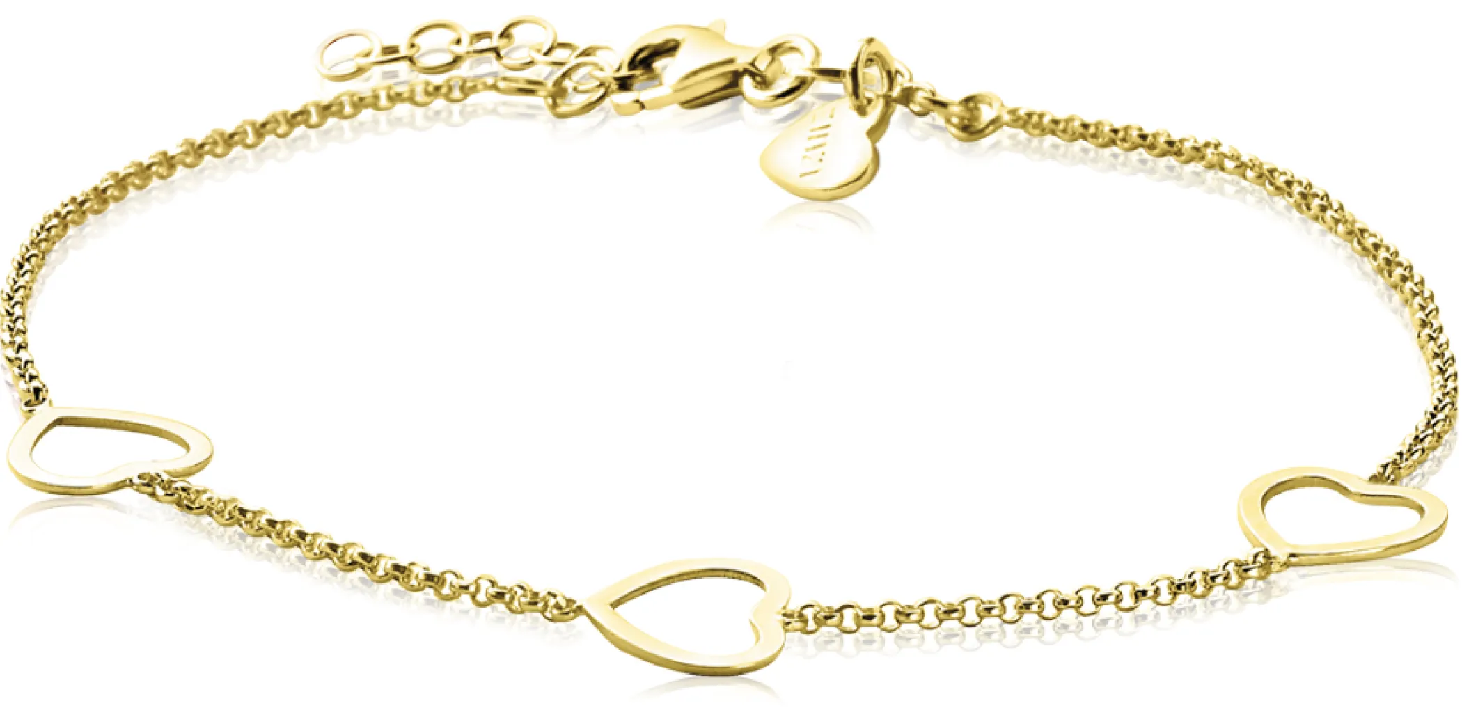 Online Zinzi zilveren armband geel verguld hart 17-20cm ZIA1188G