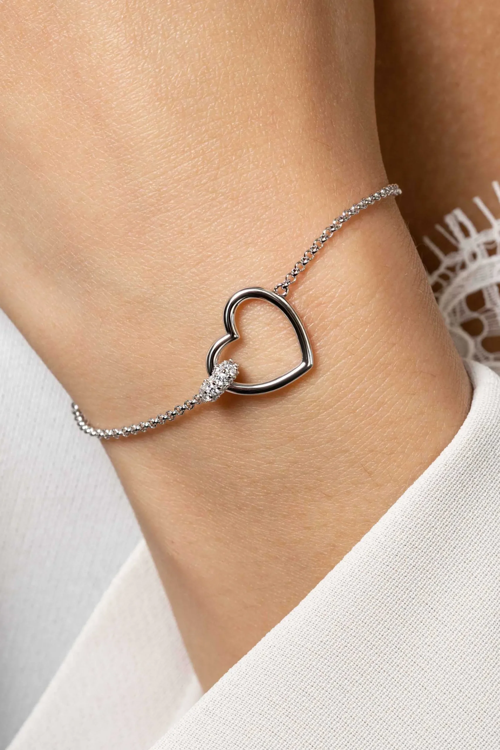 Best Zinzi zilveren armband hartje bol wit ZIA1755