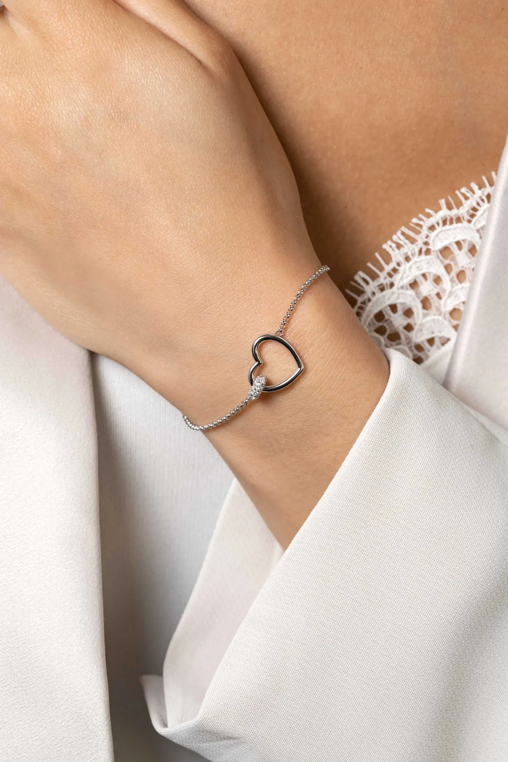 Best Zinzi zilveren armband hartje bol wit ZIA1755
