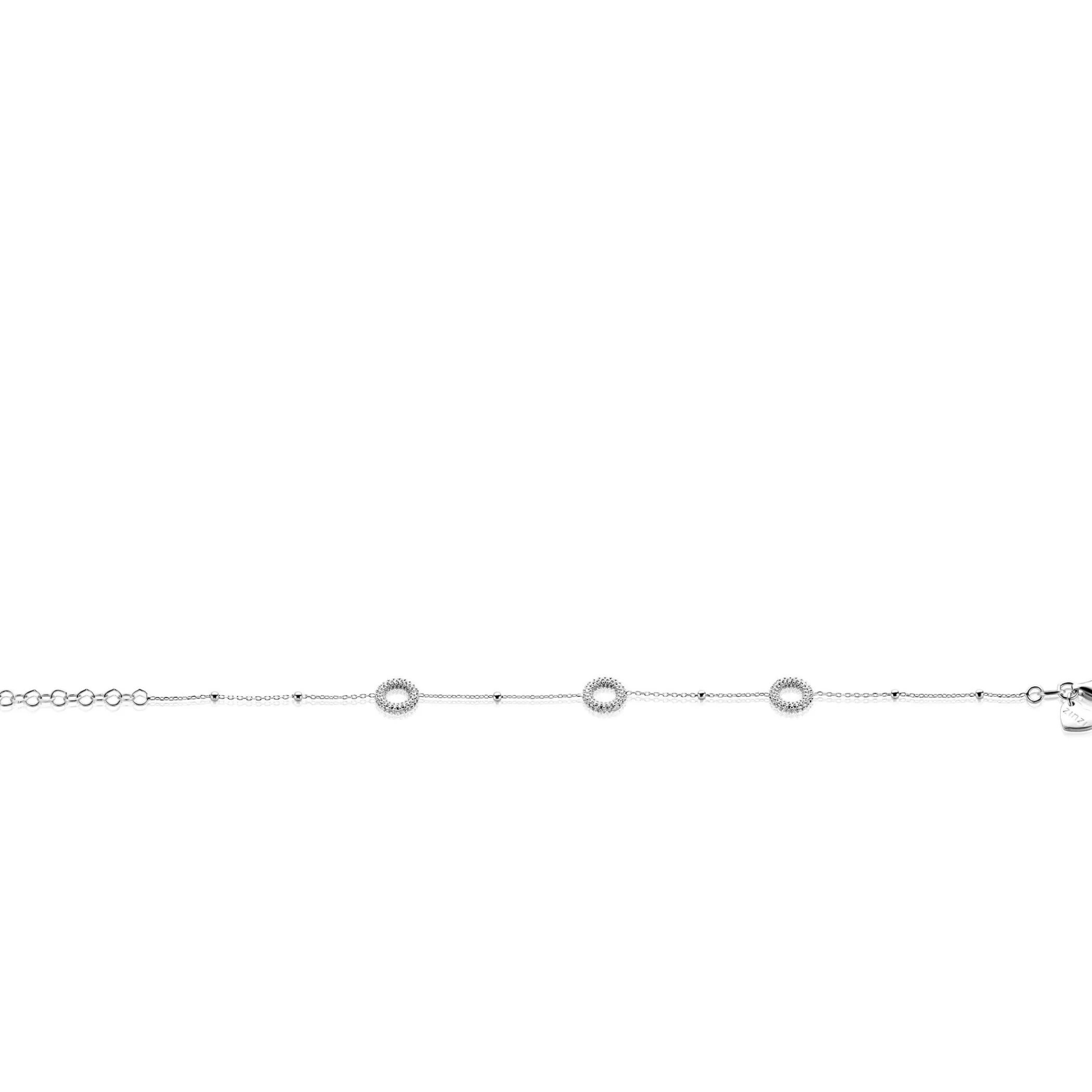 Discount Zinzi zilveren armband met drie open rondjes (8,5mm) voorzien van een bolstructuur 17-20cm ZIA2704