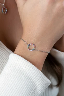 Online Zinzi zilveren armband met open rondje 12mm bezet regenboog 17-20cm ZIA2170Z