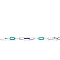 Hot Zinzi zilveren armband met paperclip-schakels en trendy schakels in turquoise en lapisblauw 19cm ZIA2456