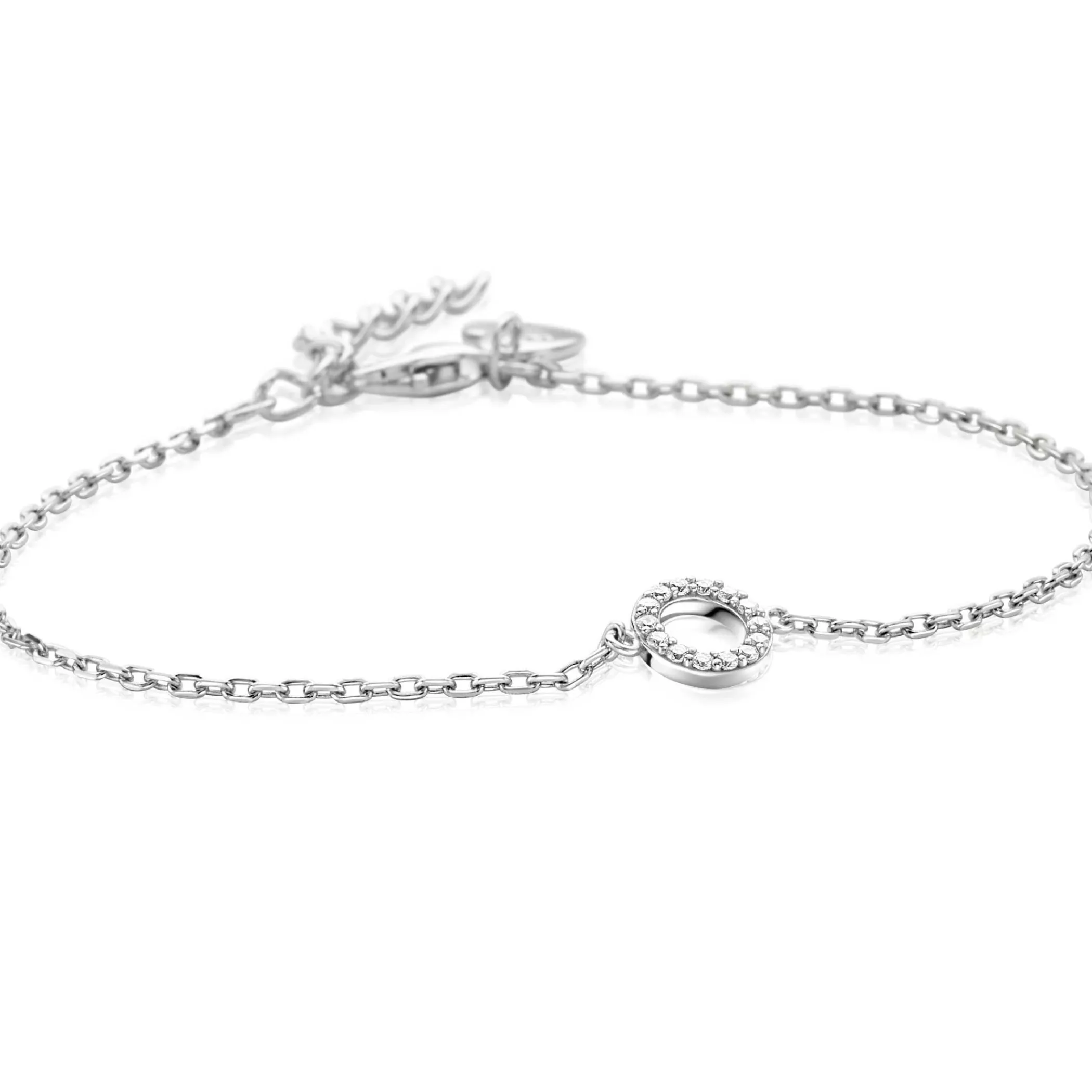 Zinzi zilveren armband met open rondje (7,5mm) bezet met witte zirconia's 16,5-19,5cm ZIA2550