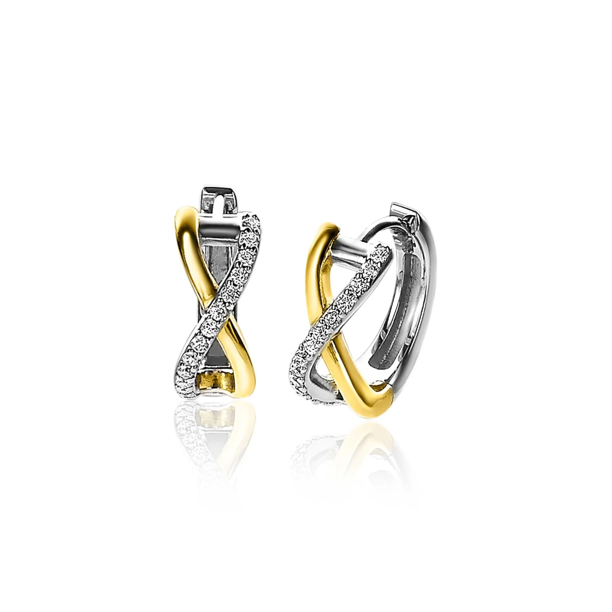 Online Zinzi zilveren bicolor oorringen cross-over met witte zirconia's 15x5mm ZIO2234