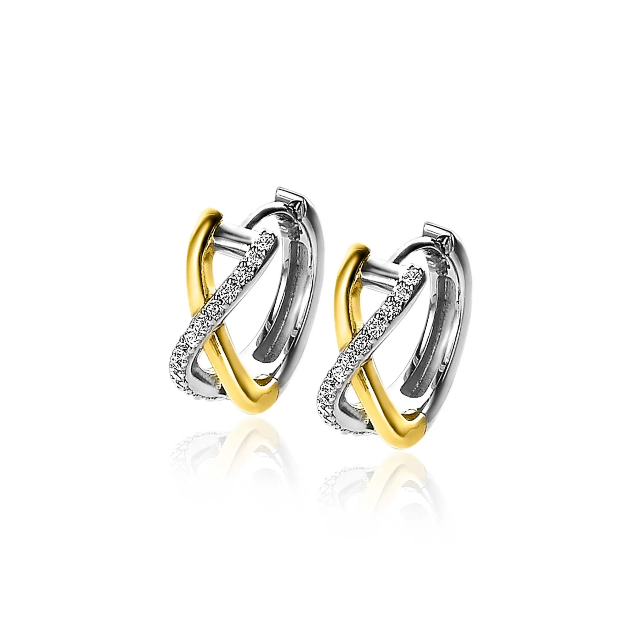 Online Zinzi zilveren bicolor oorringen cross-over met witte zirconia's 15x5mm ZIO2234