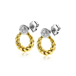 Sale Zinzi zilveren bicolor ronde oorstekers 12mm gedraaid motief, bezet met witte zirconia's ZIO2390Y