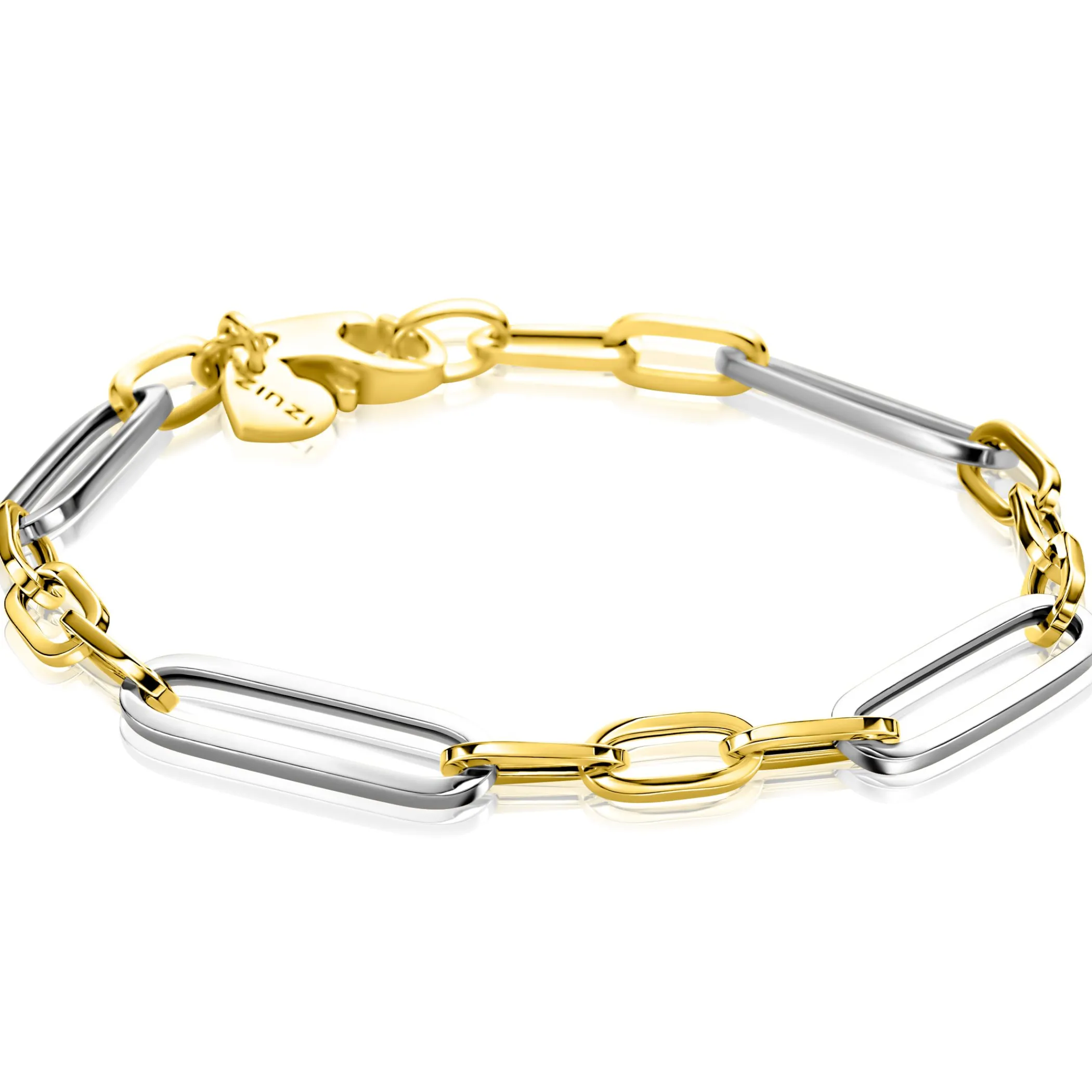 Outlet Zinzi zilveren bicolor schakelarmband met ovale schakels 7mm breed ZIA2752