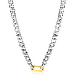 Discount Zinzi zilveren brede gourmet ketting 42cm met ovale sluitring in 14K geel verguld ZIC2378