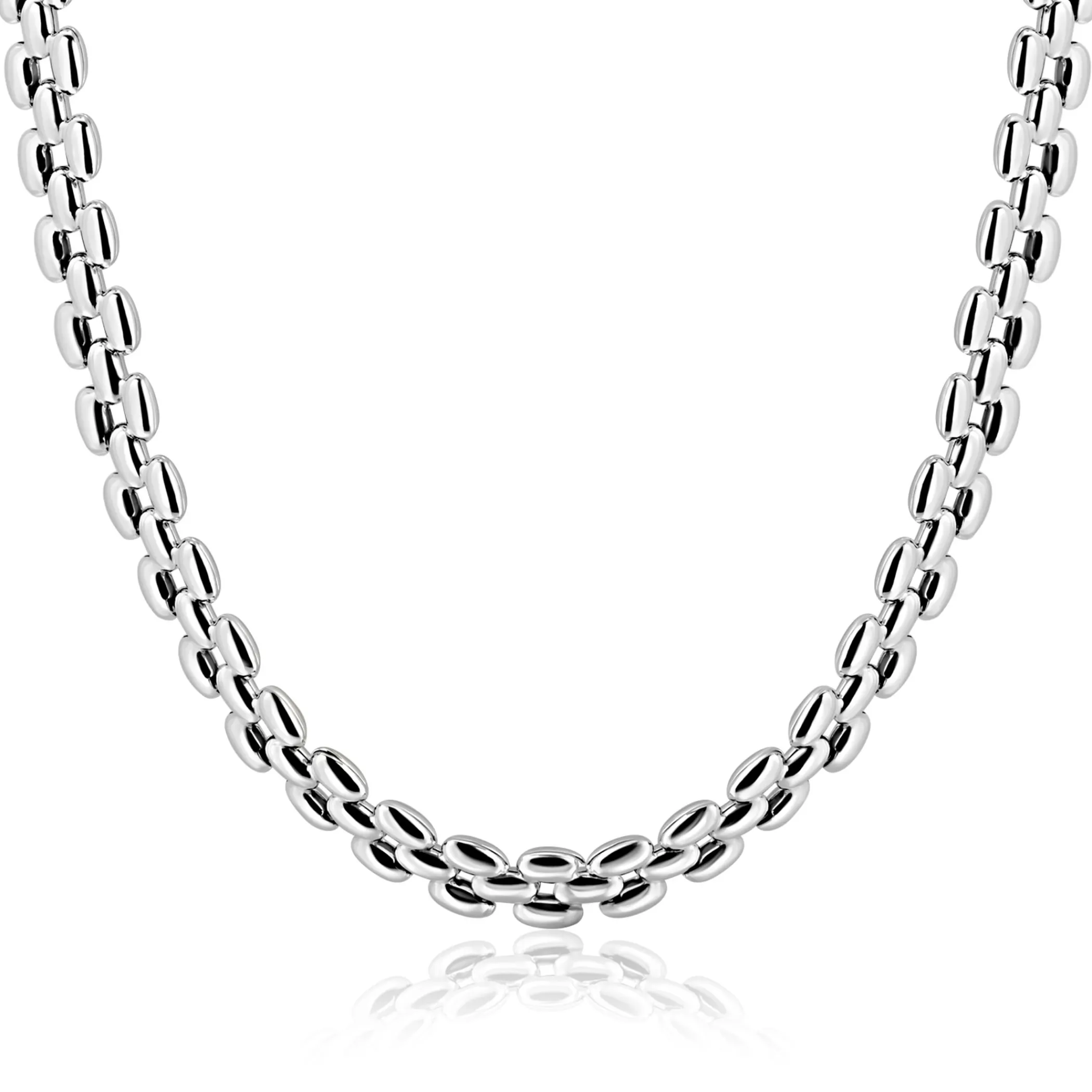 Best Zinzi zilveren brede rolex-style schakel-collier 8mm breed 43cm ZIC2764