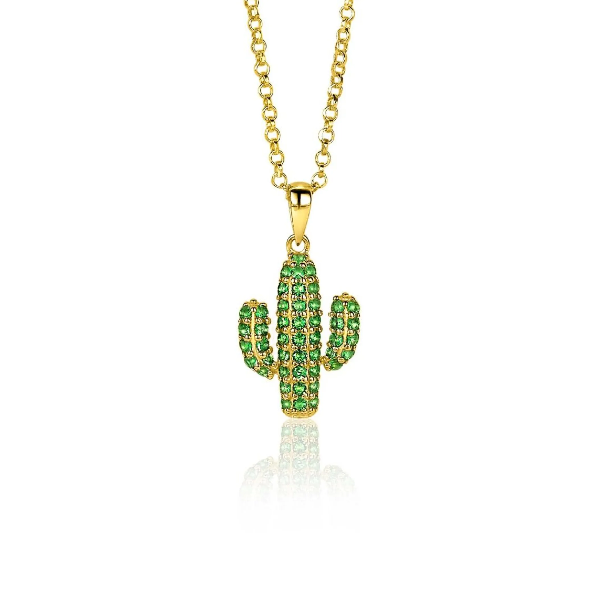 Online Zinzi zilveren cactus hanger in 14K geel verguld groen 18mm ZIH2085 (zonder collier)