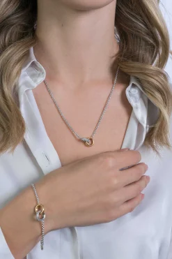 Zinzi zilveren collier bicolor schakel met twee ringen verbonden 46-49cm ZIC2102