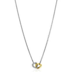 Online Zinzi zilveren collier bicolor schakel met twee harten verbonden 42-45cm ZIC2276