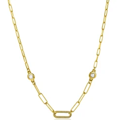 Zinzi zilveren collier extra 14K geel verguld paperclip schakel met witte ronde zirconia's 42-45cm ZIC2264G