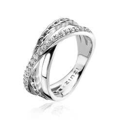 Best Zinzi zilveren cross-over ring gourmet wit ZIR1360