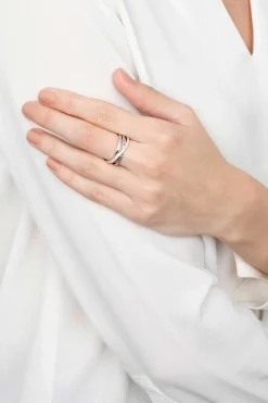 Best Zinzi zilveren cross-over ring gourmet wit ZIR1360