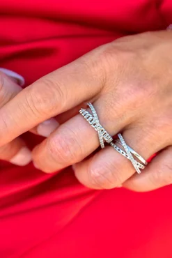 Best Zinzi zilveren cross-over ring gourmet wit ZIR1360