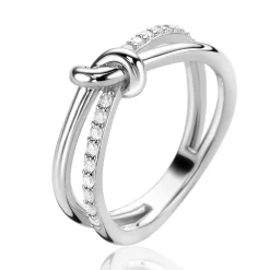 Discount Zinzi zilveren cross-over ring met knoop en bezet met witte zirconia's ZIR2505