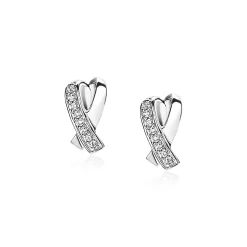Best Zinzi zilveren cross-over oorknoppen wit ZIO1625