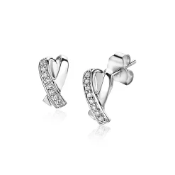 Best Zinzi zilveren cross-over oorknoppen wit ZIO1625
