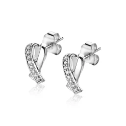 Best Zinzi zilveren cross-over oorknoppen wit ZIO1625