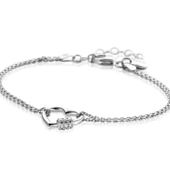 Best Zinzi zilveren dubbele schakel armband met luxe hart witte zirconia's 17-20cm ZIA2507