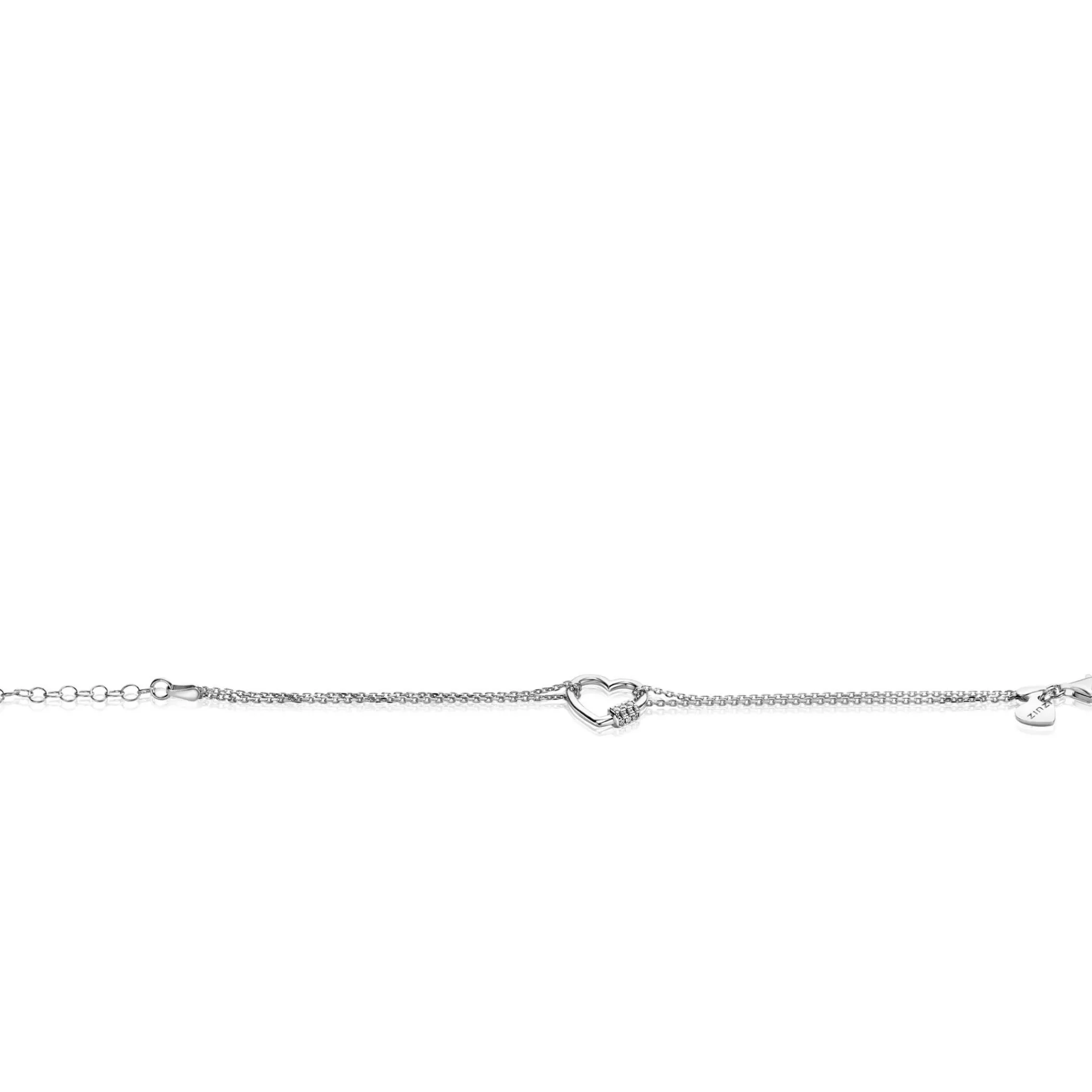Best Zinzi zilveren dubbele schakel armband met luxe hart witte zirconia's 17-20cm ZIA2507