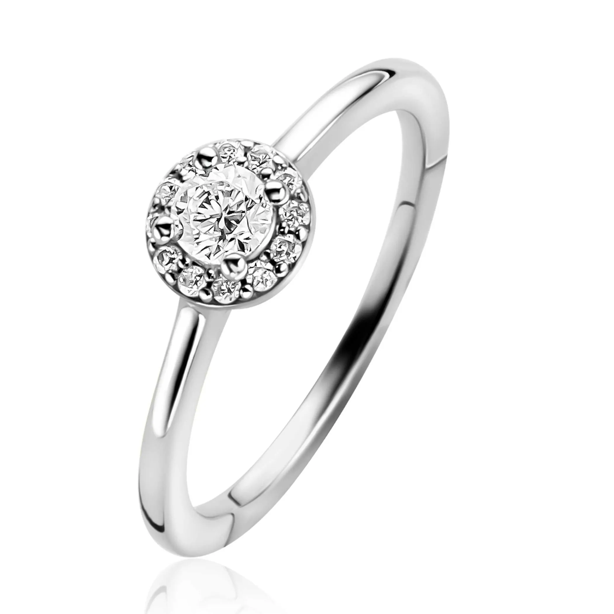 Clearance Zinzi zilveren entourage verlovingsring bezet met witte zirkonia's en klein hartje aan de zijkant ZIR2697