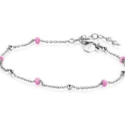 Clearance Zinzi zilveren fantasie armband met 5 roze donuts en glanzende bolletjes 17-19,5cm ZIA2510