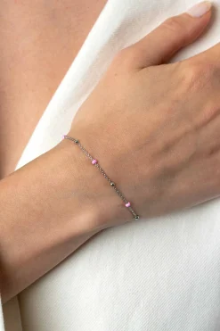 Clearance Zinzi zilveren fantasie armband met 5 roze donuts en glanzende bolletjes 17-19,5cm ZIA2510