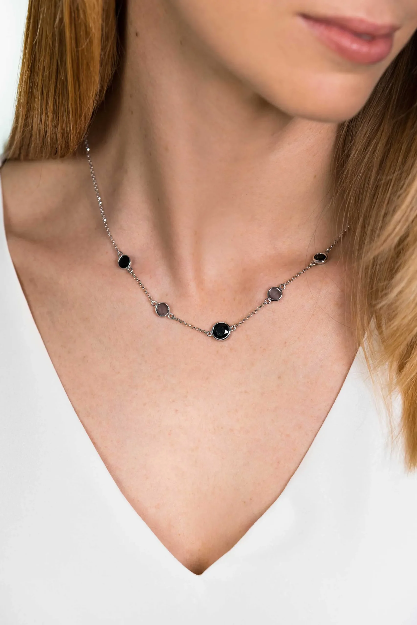 Clearance Zinzi zilveren fantasie collier met zwarte grijze kleurstenen 45cm ZIC1937