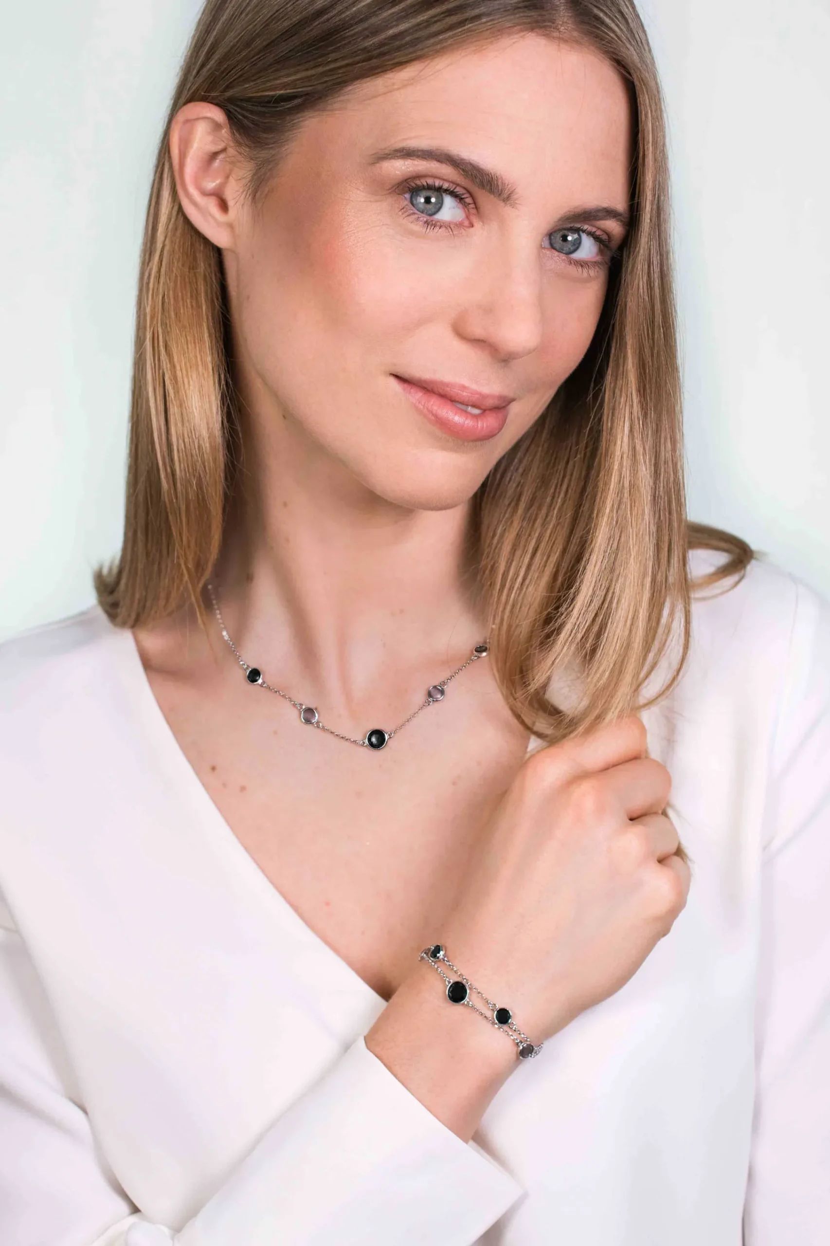 Clearance Zinzi zilveren fantasie collier met zwarte grijze kleurstenen 45cm ZIC1937