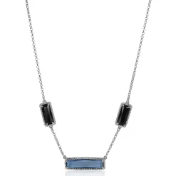 Clearance Zinzi zilveren fantasie collier met grote rechthoekige kleurstenen blauw/zwart 42-45cm ZIC2111