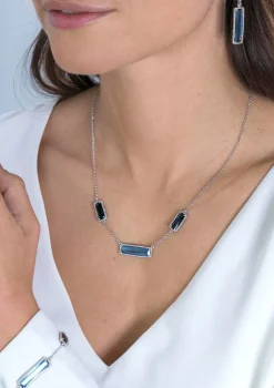 Clearance Zinzi zilveren fantasie collier met grote rechthoekige kleurstenen blauw/zwart 42-45cm ZIC2111