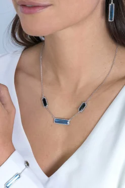 Clearance Zinzi zilveren fantasie collier met grote rechthoekige kleurstenen blauw/zwart 42-45cm ZIC2111