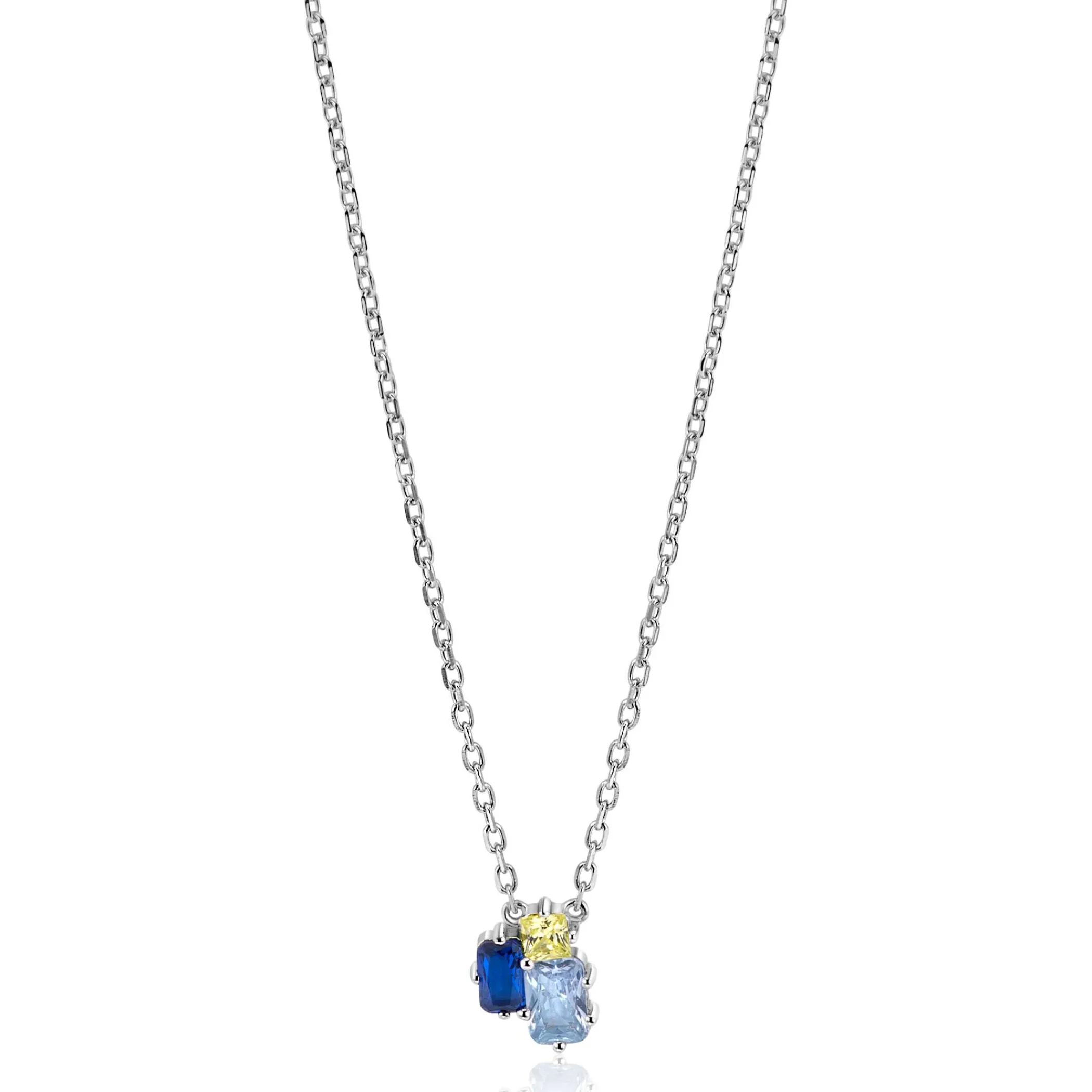 Discount Zinzi zilveren fantasie ketting 45cm bezet met licht groene en blauwe kleurstenen ZIC2496