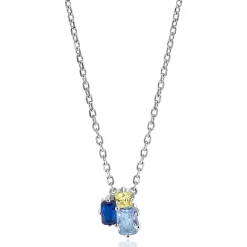 Discount Zinzi zilveren fantasie ketting 45cm bezet met licht groene en blauwe kleurstenen ZIC2496