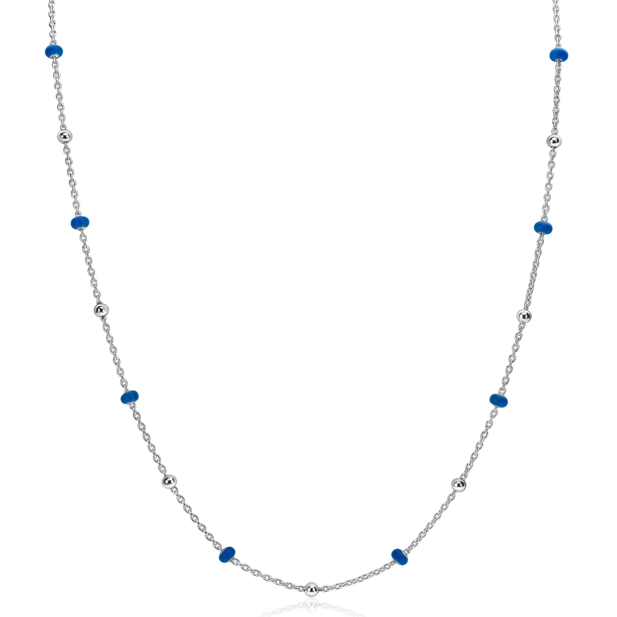 Online Zinzi zilveren fantasie ketting met 13 blauwe donuts en glanzende bolletjes 42-45cm ZIC2511