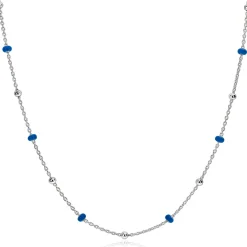 Online Zinzi zilveren fantasie ketting met 13 blauwe donuts en glanzende bolletjes 42-45cm ZIC2511