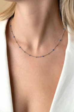 Online Zinzi zilveren fantasie ketting met 13 blauwe donuts en glanzende bolletjes 42-45cm ZIC2511
