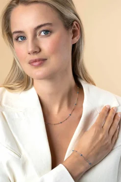 Online Zinzi zilveren fantasie ketting met 13 blauwe donuts en glanzende bolletjes 42-45cm ZIC2511