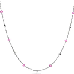 Discount Zinzi zilveren fantasie ketting met 13 roze donuts en glanzende bolletjes 42-45cm ZIC2510