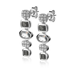 Outlet Zinzi zilveren fantasie oorsieraden 25mm met witte zirconia's en grijs zwarte kleurstenen ZIO1944