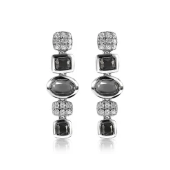 Outlet Zinzi zilveren fantasie oorsieraden 25mm met witte zirconia's en grijs zwarte kleurstenen ZIO1944
