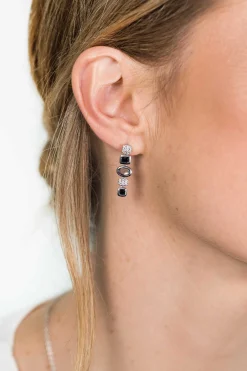 Outlet Zinzi zilveren fantasie oorsieraden 25mm met witte zirconia's en grijs zwarte kleurstenen ZIO1944