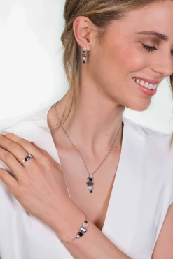 Outlet Zinzi zilveren fantasie oorsieraden 25mm met witte zirconia's en grijs zwarte kleurstenen ZIO1944
