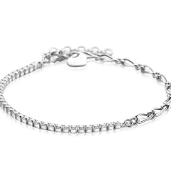 Hot Zinzi zilveren fantasie schakel armband (2,3mm breed) waarbij de ene helft bezet is met witte zirconia's 17-20cm ZIA2460