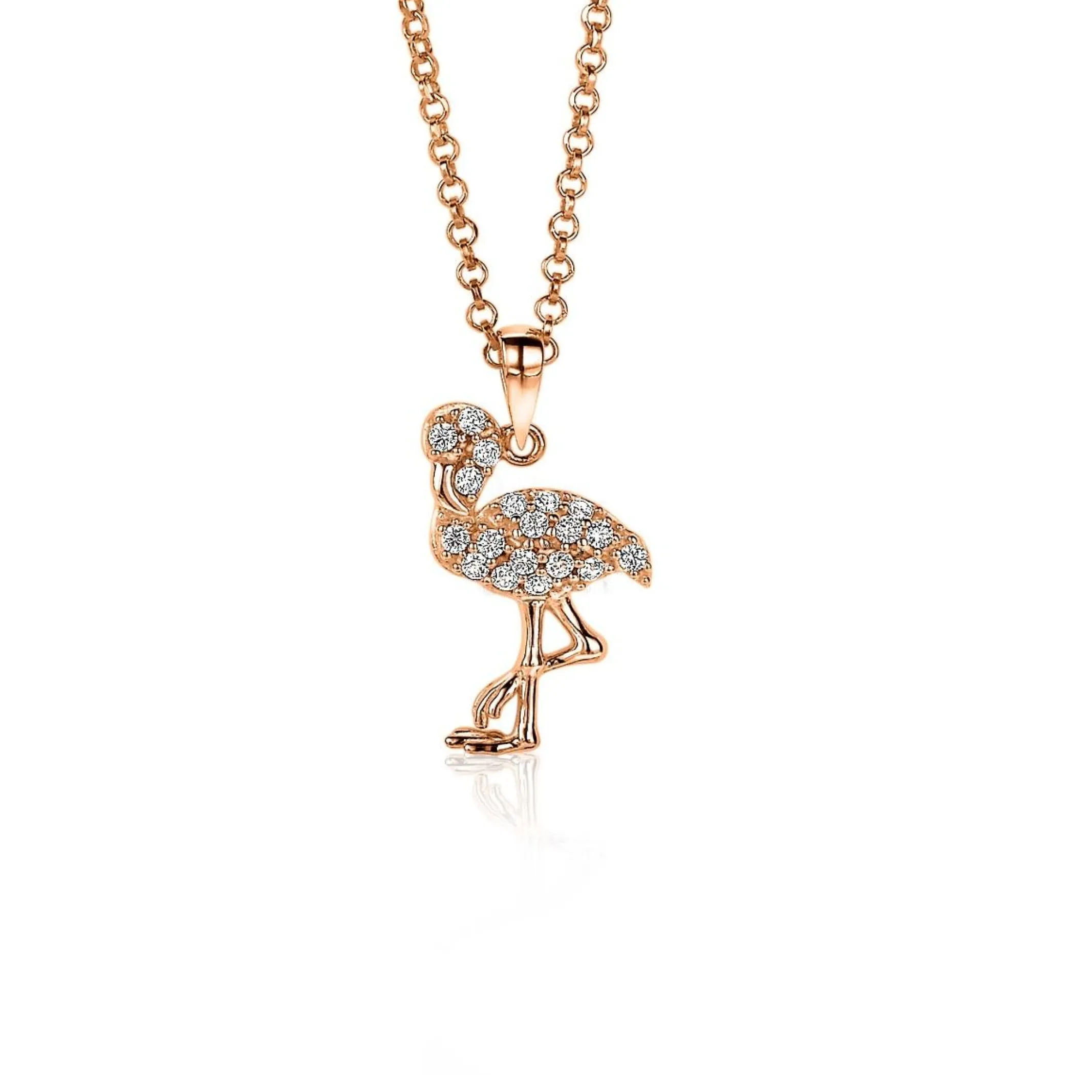 Hot Zinzi zilveren flamingo hanger in 14K rosé verguld wit 18mm ZIH2086 (zonder collier)