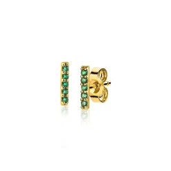 Best Zinzi zilveren geelvergulde oorknoppen staafje groen 8mm ZIO1689GG
