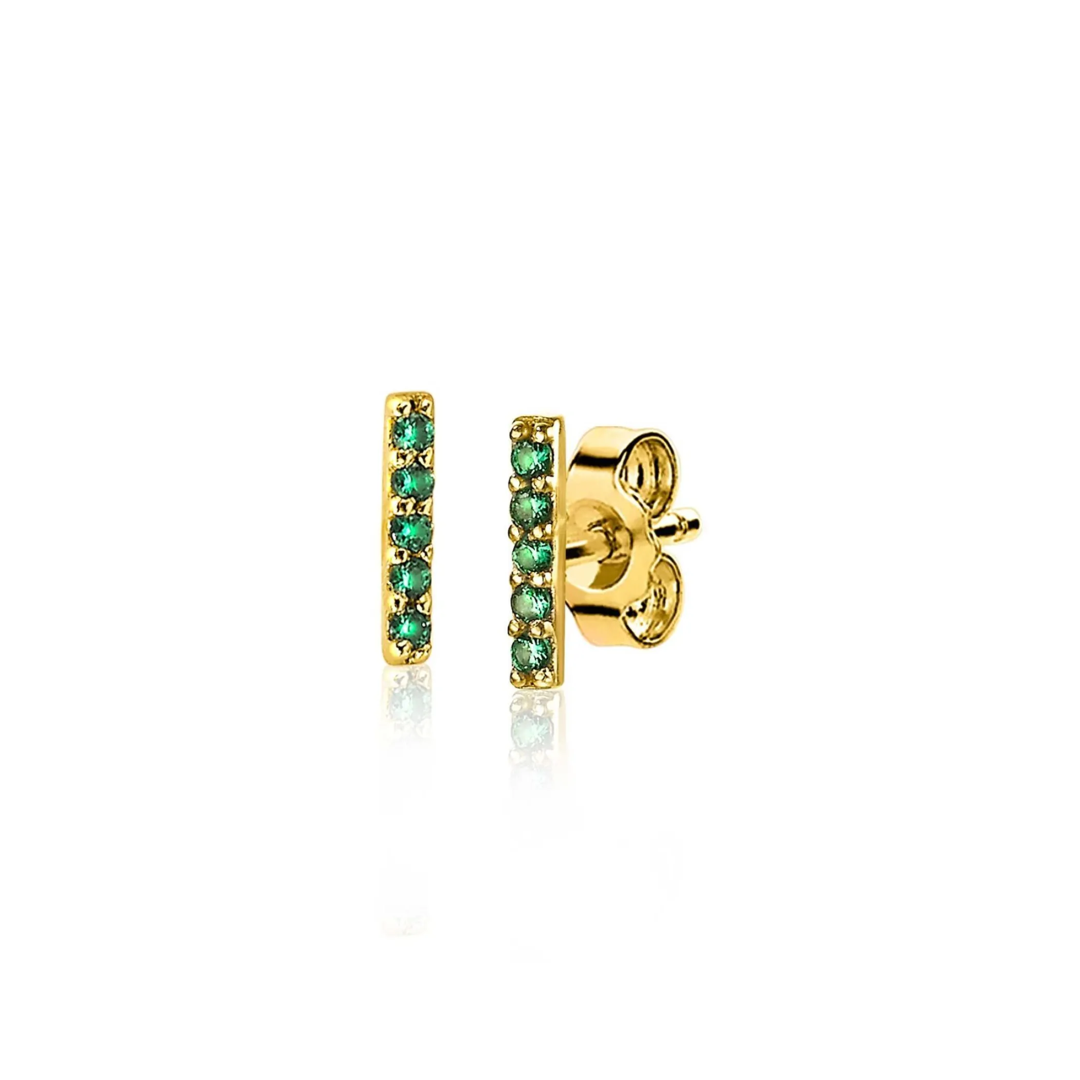 Best Zinzi zilveren geelvergulde oorknoppen staafje groen 8mm ZIO1689GG